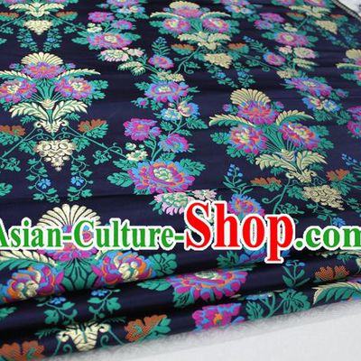 Chinese Traditional Ancient Wedding Costume Cheongsam Navy Brocade Palace Pattern Xiuhe Suit Satin Fabric Hanfu Material