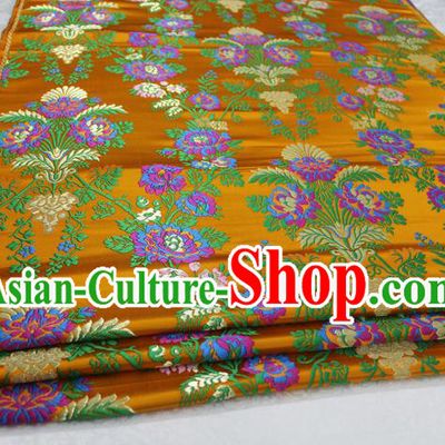 Chinese Traditional Ancient Wedding Costume Cheongsam Yellow Brocade Palace Pattern Xiuhe Suit Satin Fabric Hanfu Material