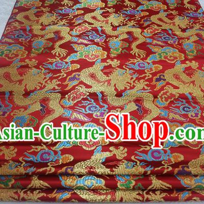 Chinese Traditional Ancient Wedding Costume Imperial Robe Red Nanjing Brocade Palace Dragon Pattern Xiuhe Suit Satin Fabric Hanfu Material