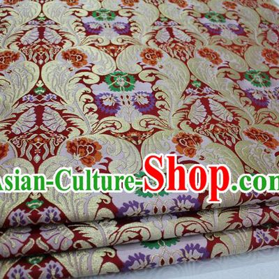 Chinese Traditional Ancient Costume Mongolian Robe Red Nanjing Brocade Palace Pattern Xiuhe Suit Satin Fabric Hanfu Material
