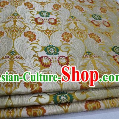 Chinese Traditional Ancient Costume Mongolian Robe Yellow Nanjing Brocade Palace Pattern Xiuhe Suit Satin Fabric Hanfu Material