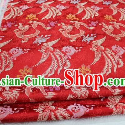 Chinese Traditional Ancient Wedding Costume Xiuhe Suit Red Brocade Palace Phoenix Pattern Satin Fabric Hanfu Material