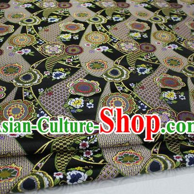 Chinese Traditional Ancient Costume Royal Palace Kimono Pattern Mongolian Robe Black Brocade Satin Fabric Hanfu Material