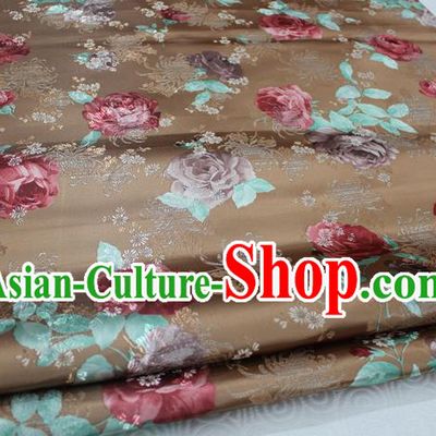 Chinese Traditional Ancient Costume Tang Suit Cheongsam Brown Brocade Palace Pattern Satin Fabric Hanfu Material