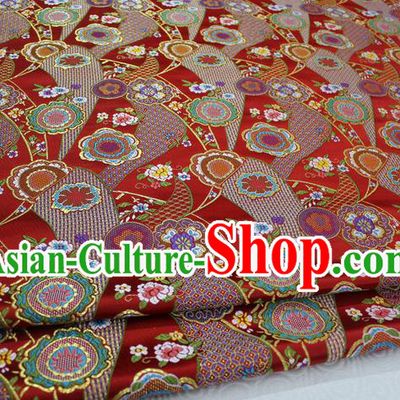 Chinese Traditional Ancient Costume Royal Palace Kimono Pattern Mongolian Robe Red Brocade Satin Fabric Hanfu Material