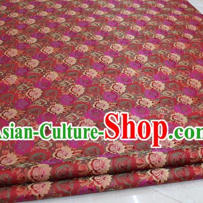 Chinese Traditional Wedding Cheongsam Red Brocade Ancient Costume Palace Flowers Pattern Satin Fabric Hanfu Material