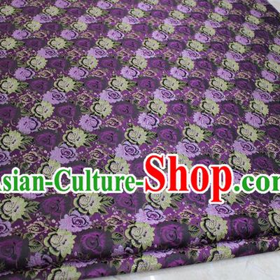 Chinese Traditional Wedding Cheongsam Purple Brocade Ancient Costume Palace Flowers Pattern Satin Fabric Hanfu Material