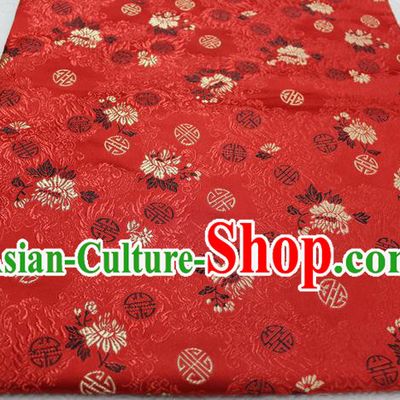 Chinese Traditional Ancient Costume Royal Palace Chrysanthemum Pattern Tang Suit Cheongsam Red Brocade Satin Fabric Hanfu Material