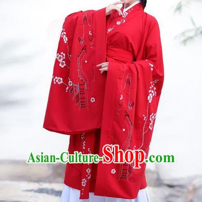 Traditional Chinese Han Dynasty Palace Lady Imperial Princess Hanfu Curving-front Robe Embroidered Costume for Women