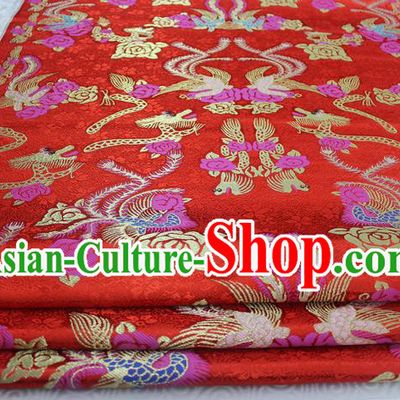Chinese Traditional Wedding Clothing Palace Phoenix Pattern Xiuhe Suit Cheongsam Red Brocade Ancient Costume Satin Fabric Hanfu Material