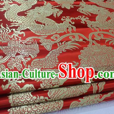 Chinese Traditional Clothing Palace Dragons Pattern Tang Suit Red Brocade Ancient Costume Mongolian Robe Satin Fabric Hanfu Material