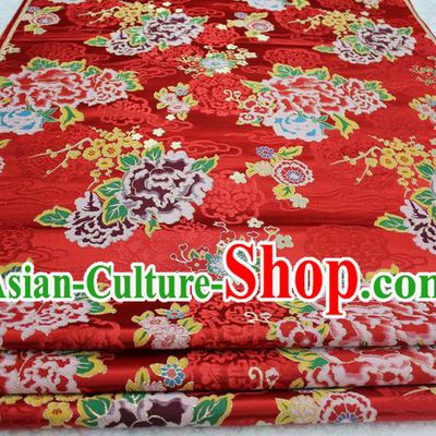 Chinese Traditional Clothing Palace Peony Pattern Tang Suit Cheongsam Red Brocade Ancient Costume Satin Fabric Hanfu Material