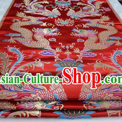 Chinese Traditional Clothing Palace Dragon Phoenix Pattern Tang Suit Cheongsam Red Brocade Ancient Costume Satin Fabric Hanfu Material