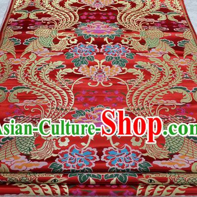 Chinese Traditional Clothing Palace Dragon Phoenix Peony Pattern Tang Suit Cheongsam Red Brocade Ancient Costume Satin Fabric Hanfu Material