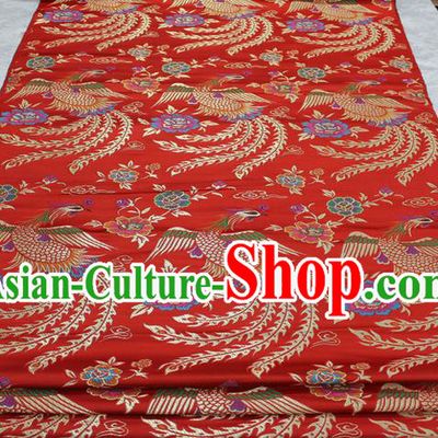 Chinese Traditional Clothing Palace Phoenix Pattern Tang Suit Cheongsam Red Brocade Ancient Costume Satin Fabric Hanfu Material