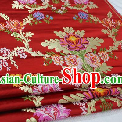 Chinese Traditional Clothing Palace Lotus Pattern Cheongsam Red Nanjing Brocade Ancient Costume Xiuhe Suit Satin Fabric Hanfu Material