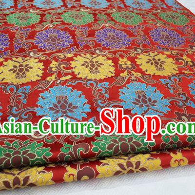 Chinese Traditional Clothing Palace Lotus Pattern Cheongsam Red Brocade Ancient Costume Xiuhe Suit Satin Fabric Hanfu Material