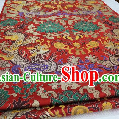 Chinese Traditional Clothing Palace Dragons Pattern Cheongsam Red Brocade Ancient Costume Xiuhe Suit Satin Fabric Hanfu Material