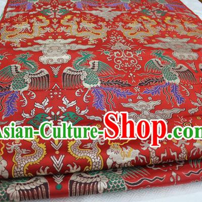 Chinese Traditional Clothing Palace Dragons Phoenix Pattern Cheongsam Red Brocade Ancient Costume Xiuhe Suit Satin Fabric Hanfu Material