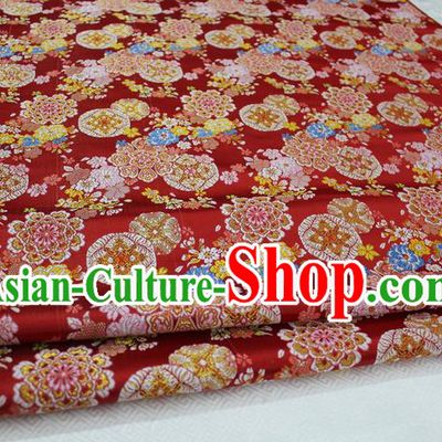 Chinese Traditional Clothing Palace Flowers Pattern Cheongsam Kimono Red Brocade Ancient Costume Xiuhe Suit Satin Fabric Hanfu Material