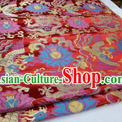 Chinese Traditional Clothing Palace Phoenix Pattern Cheongsam Red Brocade Ancient Costume Xiuhe Suit Satin Fabric Hanfu Material