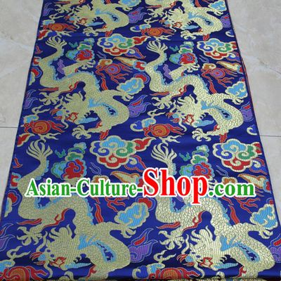 Chinese Traditional Clothing Palace Dragons Pattern Cheongsam Blue Brocade Ancient Costume Tang Suit Satin Fabric Hanfu Material