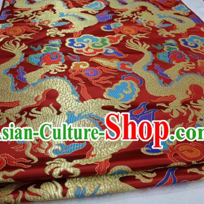 Chinese Traditional Clothing Palace Dragons Pattern Cheongsam Red Brocade Ancient Costume Tang Suit Satin Fabric Hanfu Material