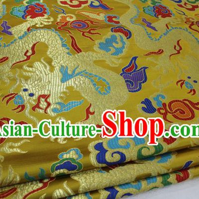 Chinese Traditional Clothing Palace Dragons Pattern Cheongsam Yellow Brocade Ancient Costume Tang Suit Satin Fabric Hanfu Material