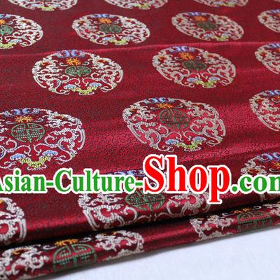 Chinese Traditional Clothing Palace Pattern Tang Suit Wine Red Brocade Ancient Costume Mongolian Robe Satin Fabric Hanfu Material