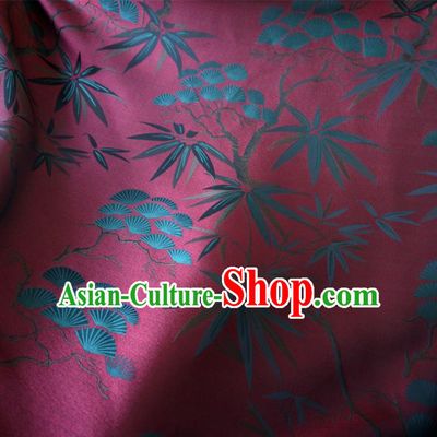Chinese Traditional Clothing Royal Court Pine Bamboo Pattern Tang Suit Wine Red Brocade Ancient Costume Cheongsam Satin Fabric Hanfu Material