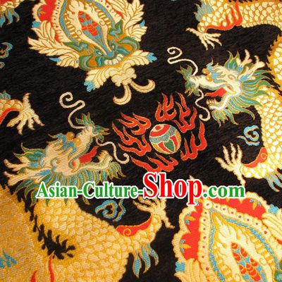 Chinese Traditional Royal Court Dragons Pattern Black Brocade Ancient Costume Tang Suit Cheongsam Bourette Fabric Hanfu Material