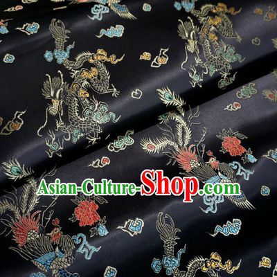 Chinese Traditional Royal Court Dragons Pattern Black Brocade Ancient Costume Tang Suit Cheongsam Bourette Fabric Hanfu Material