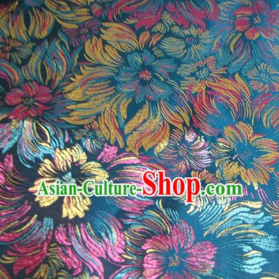 Chinese Traditional Royal Court Flowers Pattern Blue Brocade Ancient Costume Tang Suit Cheongsam Bourette Fabric Hanfu Material