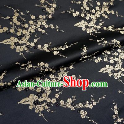 Chinese Traditional Royal Court Wintersweet Pattern Black Brocade Ancient Costume Tang Suit Cheongsam Bourette Fabric Hanfu Material