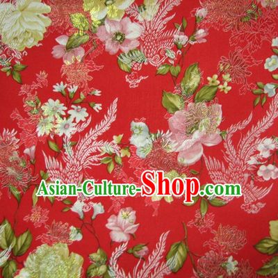 Chinese Traditional Royal Court Dragons Phoenix Peony Pattern Red Brocade Ancient Costume Tang Suit Cheongsam Bourette Fabric Hanfu Material