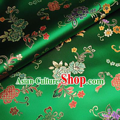 Chinese Traditional Royal Court Chinese Knots Pattern Green Brocade Ancient Costume Tang Suit Cheongsam Bourette Fabric Hanfu Material