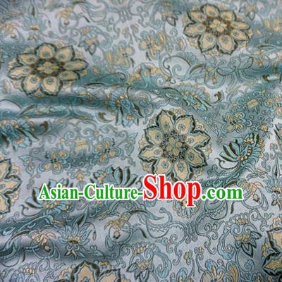 Chinese Traditional Royal Court Flowers Pattern Blue Brocade Ancient Costume Tang Suit Cheongsam Bourette Fabric Hanfu Material