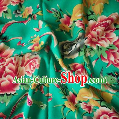 Chinese Traditional Royal Court Peony Pattern Green Cotton Fabric Ancient Costume Tang Suit Cheongsam Hanfu Material