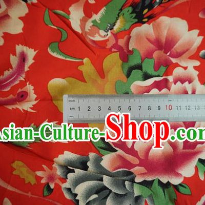 Chinese Traditional Royal Court Peony Pattern Red Cotton Fabric Ancient Costume Tang Suit Cheongsam Hanfu Material