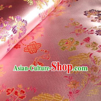 Chinese Traditional Clothing Royal Court Chinese Knots Pattern Tang Suit Pink Brocade Ancient Costume Cheongsam Satin Fabric Hanfu Material
