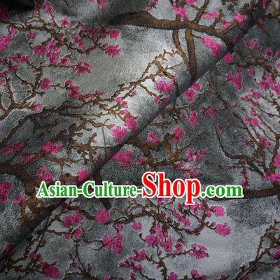 Chinese Traditional Royal Court Wintersweet Pattern Grey Brocade Xiuhe Suit Fabric Ancient Costume Tang Suit Cheongsam Hanfu Material
