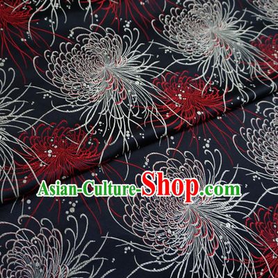 Chinese Traditional Royal Court Chrysanthemum Pattern Black Brocade Xiuhe Suit Fabric Ancient Costume Tang Suit Cheongsam Hanfu Material