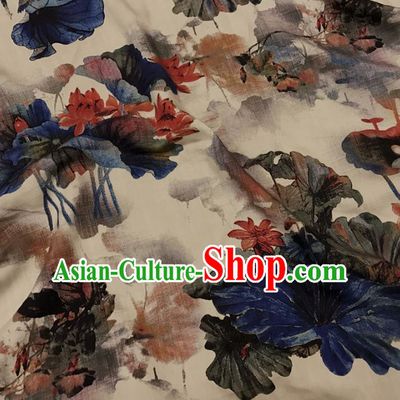 Chinese Traditional Royal Court Printing Lotus Pattern Brocade Xiuhe Suit Fabric Ancient Costume Tang Suit Cheongsam Hanfu Material
