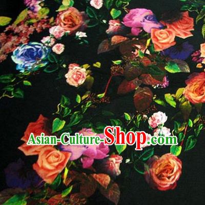 Chinese Traditional Royal Court Flowers Pattern Black Brocade Xiuhe Suit Fabric Ancient Costume Tang Suit Cheongsam Hanfu Material
