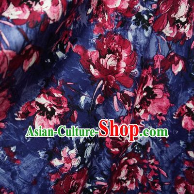 Chinese Traditional Royal Court Flowers Pattern Blue Brocade Xiuhe Suit Fabric Ancient Costume Tang Suit Cheongsam Hanfu Material