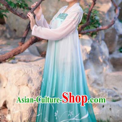 Traditional Chinese Tang Dynasty Young Lady Princess Hanfu Embroidered Orchid Costume for Women