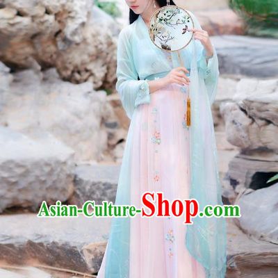 Traditional Chinese Tang Dynasty Palace Lady Fairy Princess Hanfu Embroidered Costume for Women