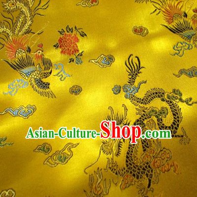 Chinese Traditional Royal Palace Dragon Phoenix Pattern Design Yellow Brocade Xiuhe Suit Fabric Ancient Costume Tang Suit Cheongsam Hanfu Material
