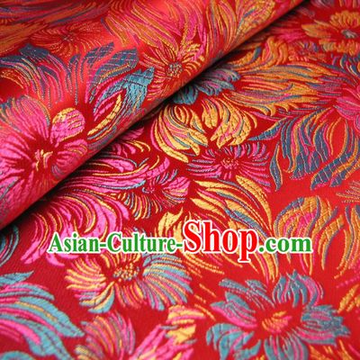 Chinese Traditional Royal Palace Flowers Pattern Design Red Brocade Fabric Ancient Costume Tang Suit Cheongsam Hanfu Material