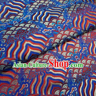 Chinese Traditional Royal Palace Pattern Design Blue Brocade Mongolian Robe Fabric Ancient Costume Tang Suit Cheongsam Hanfu Material